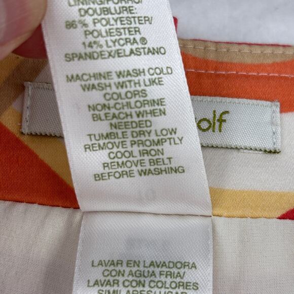 LizGolf Skort Size 10 Orange Yellow White Geo Print Pocket Side Zip Golf Stretch - Picture 10 of 10